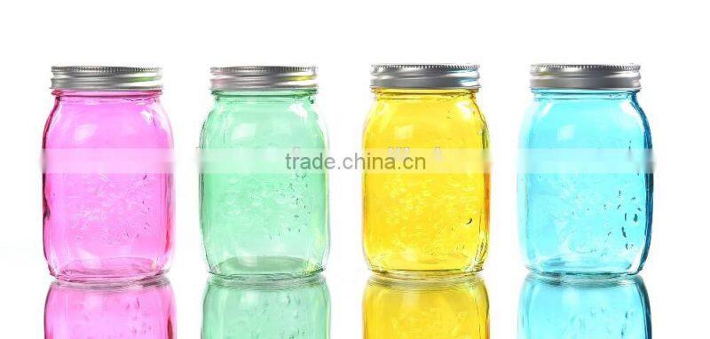 597ml Colorful Carving Glass Mason Jar With Lid