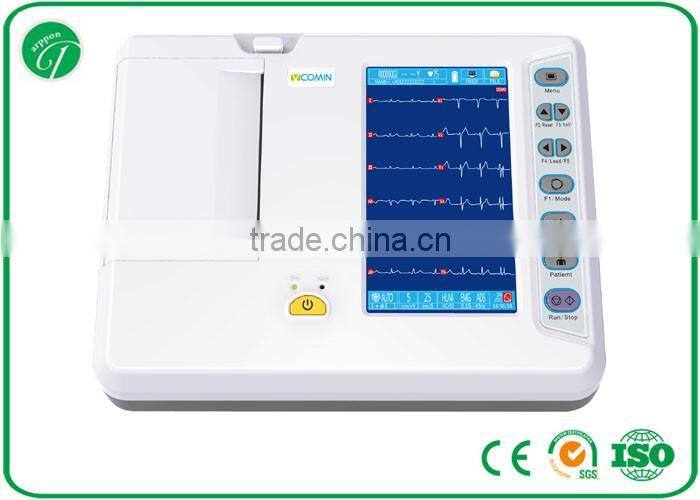6 channel/12 leads Portable 7 inch LCD display portable ECG machine Li-ion battery