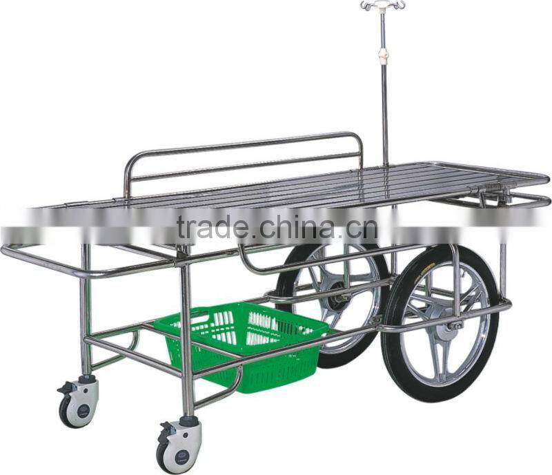 Stainless Steel medical stretcher with 2 big 2 small wheels E-6