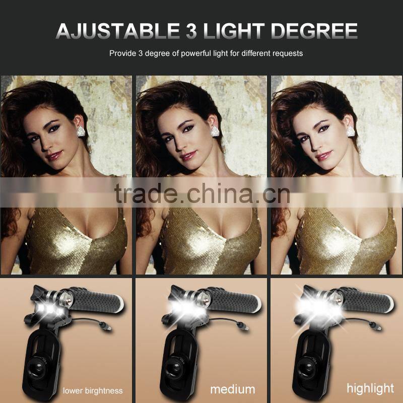 Smartphone mini selfie stick monopad cable take pole selfie stick with led flash fill in light