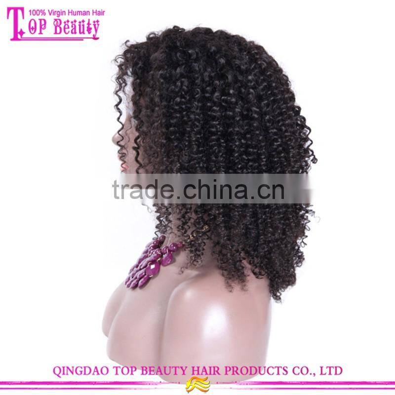 Wholesale Price 100 Percent Raw Virgin Brazilian Kinky Curly Hair Natural Color Large Stock 16 Inch Side Part Lace Front Wig