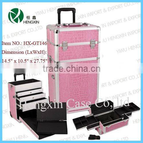 Zebra Aluminum Makeup Artist Cosmetic Rolling Case with Drawers