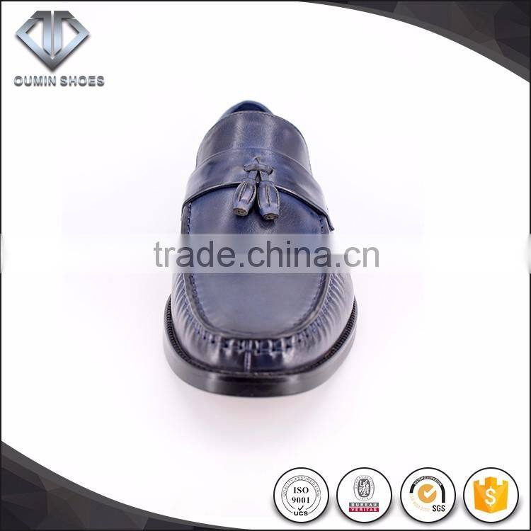 100% HAND MADE slip on leather moccasin dress shoes italian style blue color