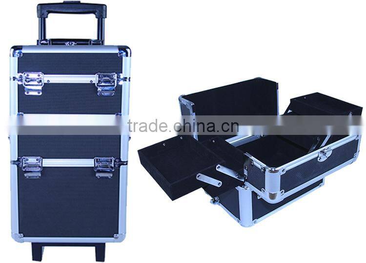 Customization Retractable Handle 4 tiers Beauty Professional Makeup Case With Wheels