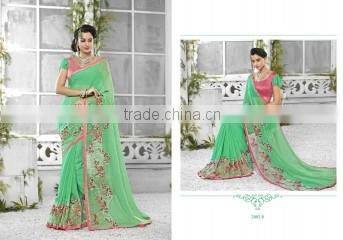 Inviting Red Georgettes Designer Saree/famous indian saree designers