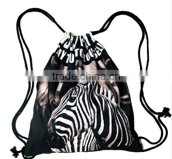 Foldable Tiger Zebra girls 3D printing animal draw string canvas Back pack bag