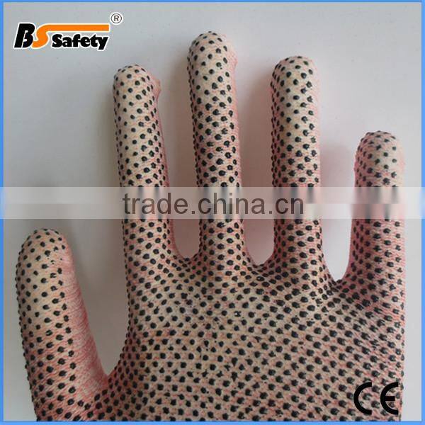 BSSAFETY china supplier cheap cotton knitted gardening glove safety points pvc