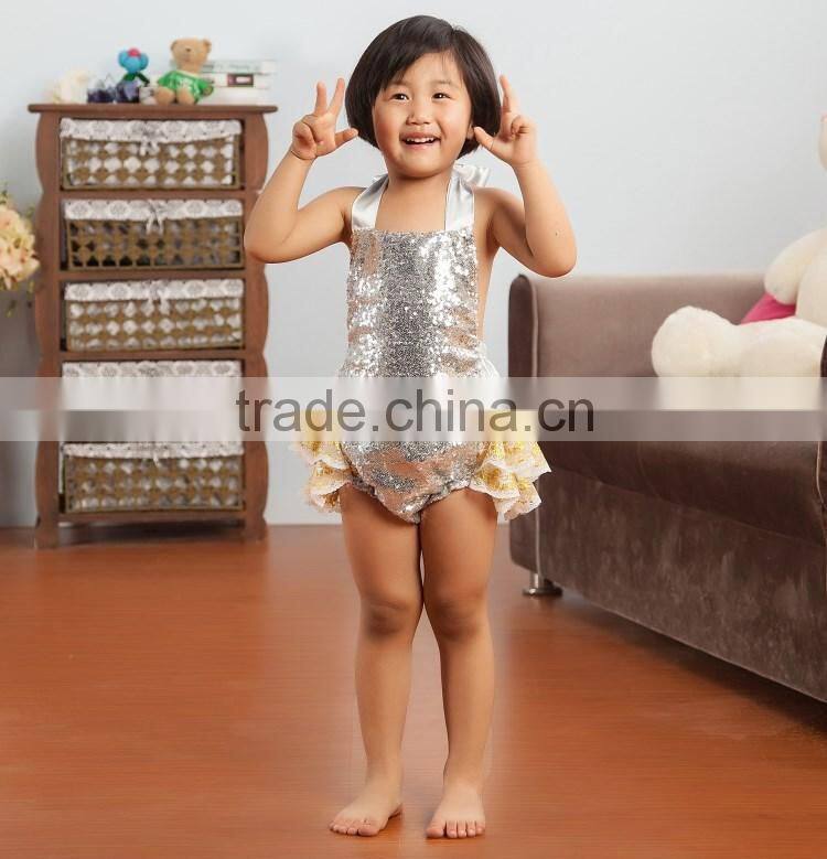 2017 New Product Wholesale Boutique Solid Shiny Romper, Bow-Knot Hairband Baby Adorable Girls Summer Clothes