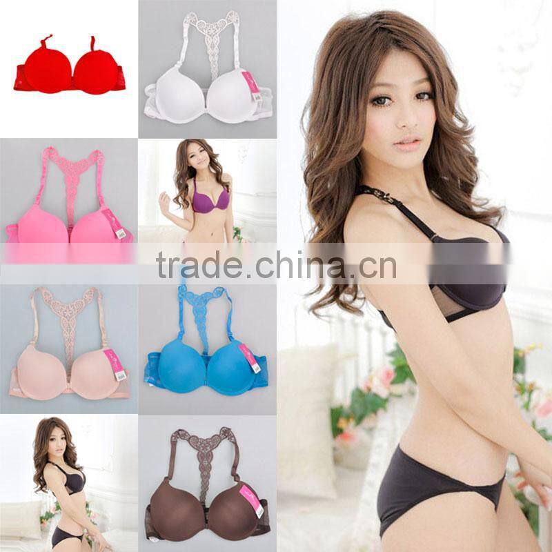 Hot Women Girls New Sexy Front Closure Lace Racer Back Push Up Bra Factory Wholesale