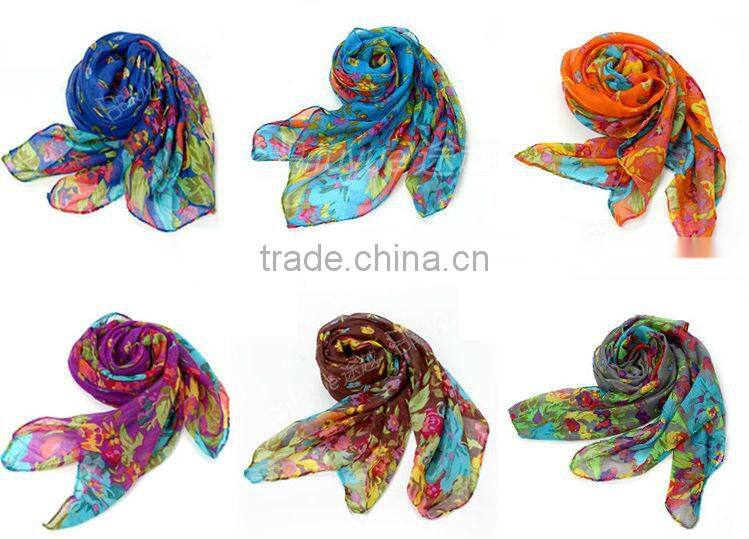Wholesale Fashion Women Cotton Linen Rural Style Flower Beautiful Long Silk Scarf Shawl