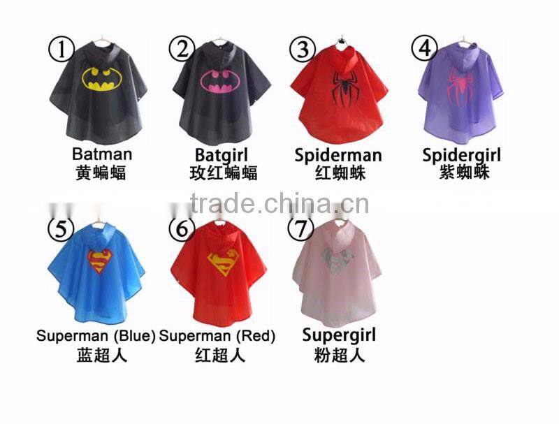 YS Superhero rain cape (boy girl) of 7 different styles for kids and adult
