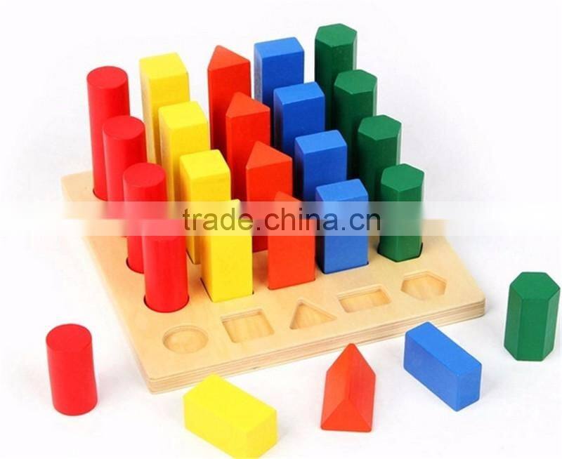 Ealy education Montessori Wood baby Toy Geometry Cylinder Ladder block puzzle