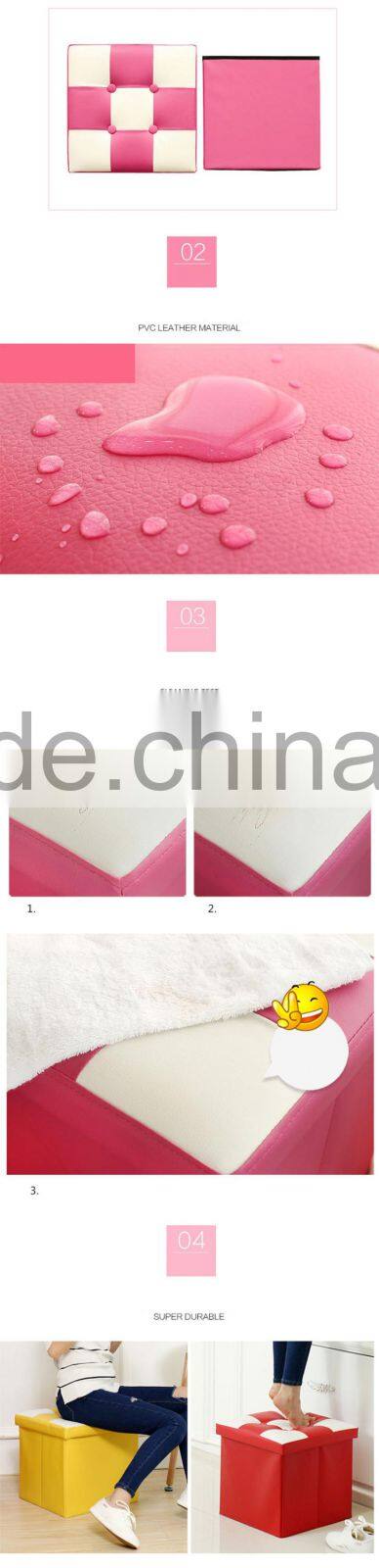 Waterproof rectangle Faux Leather Folding Seat Foot Stool Storage Box