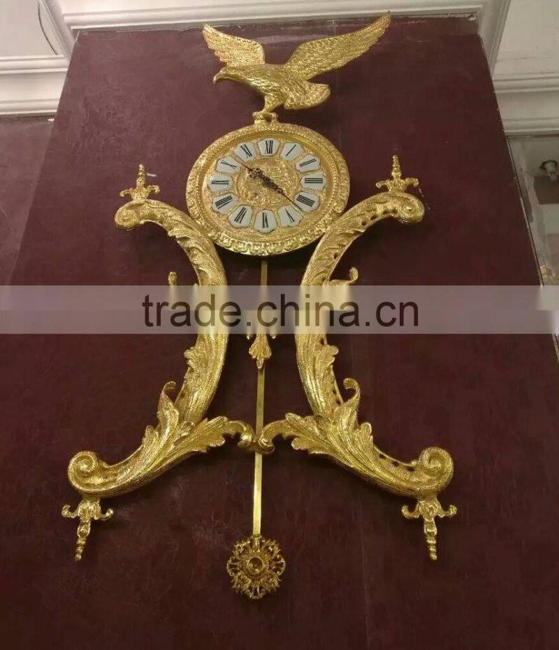 Home Luxury 24K Gold Plated Copper Wall Clock, Metal Pendulum Decoration Wall Mounted Clock