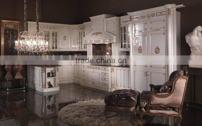 European Style Wooden Kitchen Cabinet, Hand Carved Wood Kitchen Furniture Set, Vintage Design Gilt Base Cabinet