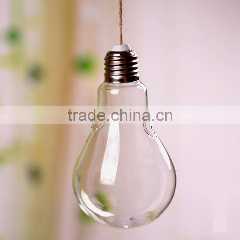 Creative indoor decoration bulb shaped hanging clear glass vase
