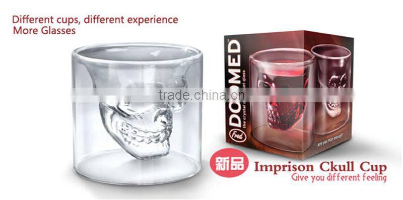 New Product Personalized 75ml High Borosilicate Glass Skull Shot Glass Double Wall Skull Wine Glass Cup