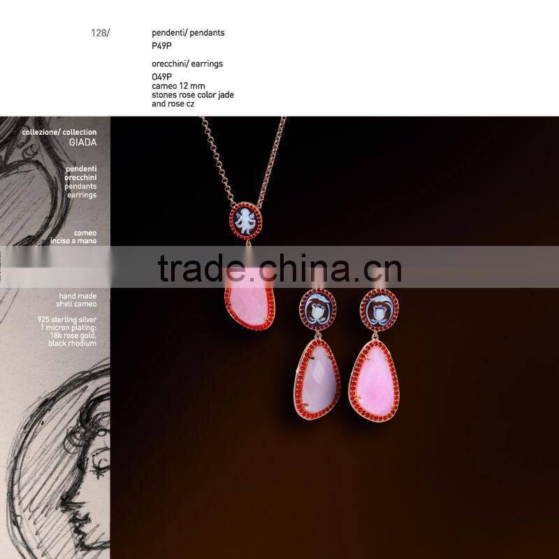 Hot Product Fashion Jewelry 925 Silver Handmade Stones Yellow Cameo Jewelry Set Made in Italy P49G cameo 12mm & O49G cameo 12mm