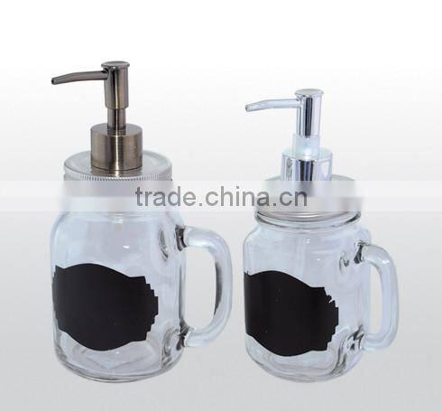 chalkboard glass hand washing liquid /syrup dispenser jar with matal pump cap