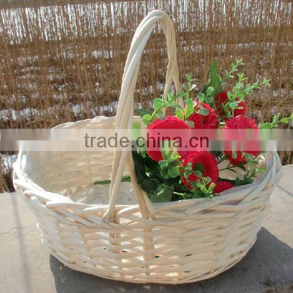 woven handle round rattan flower basket