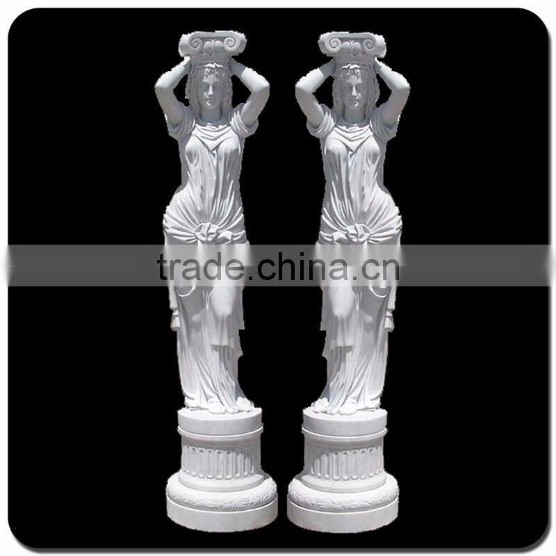 Hand carving woman pillars marble columns for sale