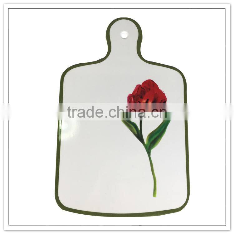 33.1*21.2cm Handled melamine chop board, 13" rose decorate cutting board with hole