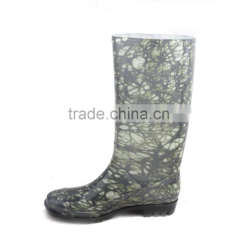 new prints fashion PVC rain boots with polyester lining waterproof boots
