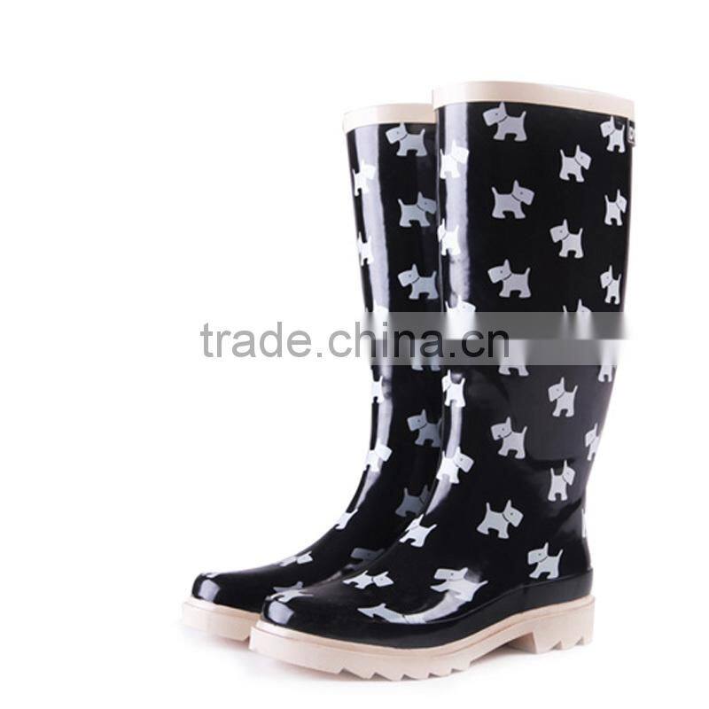 black white tartan print women rubber wellington