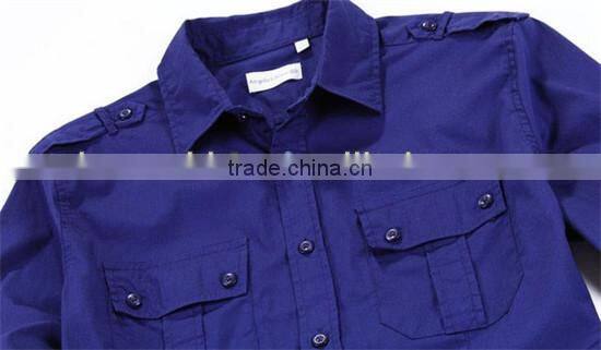 Men's shirts with Epaulets cotton elastic slim fit fashion shirts for man