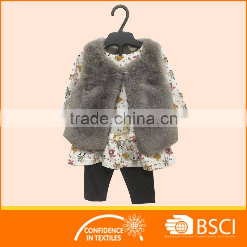 baby 3 pcs set fur vest wholesale baby girl clothing set