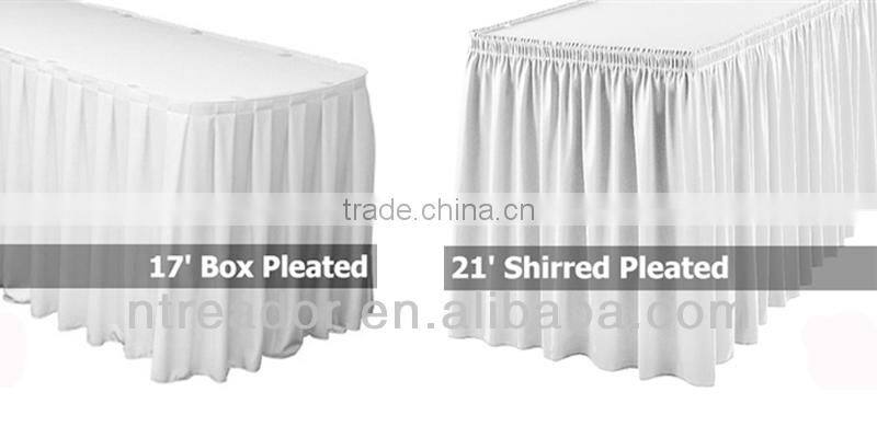 White satin table skirting for wedding