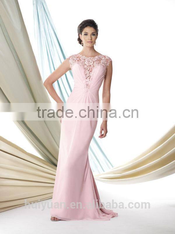 2015 sexy long chiffon cap sleeve fashion women evening dress