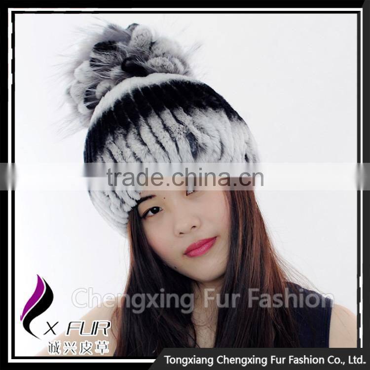 CX-C-245C Custom Cute Pom Pom Rex Rabbit Fur Beanie Hat And Cap Fur Hats