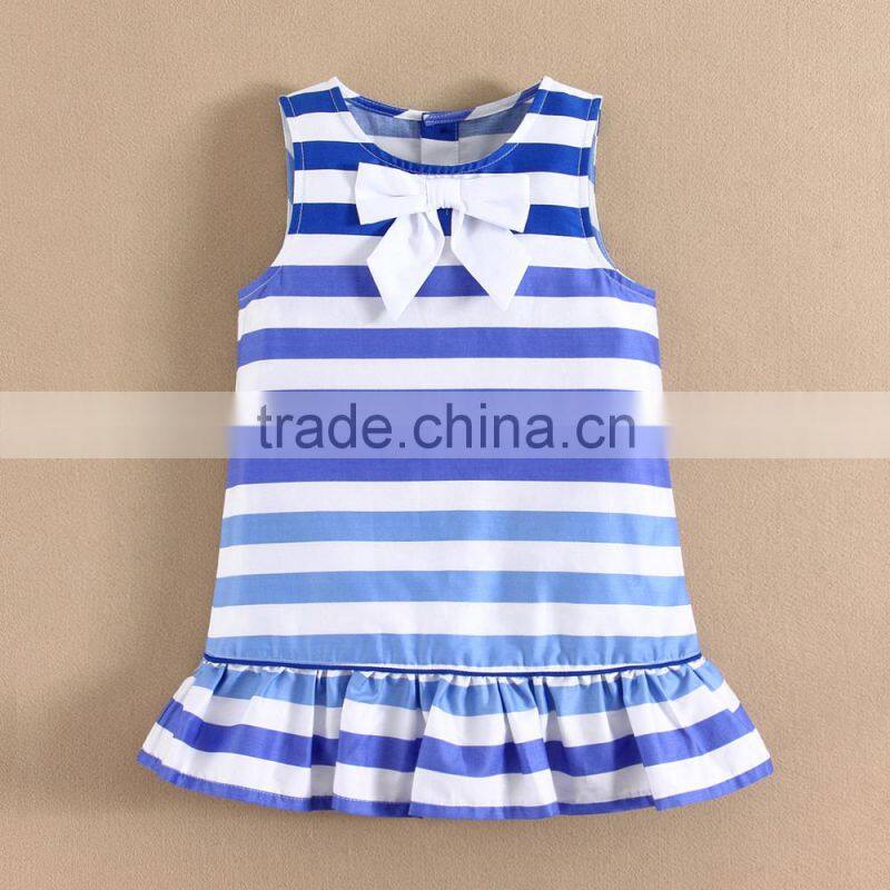MOMANDBAB NEW ARRIVAL Kids Dress Girls Kids Clothing Summer Kids Blue White Striped Dress