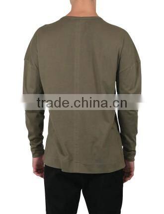 soft comfort stretch men's standard long sleeve drip shoulder solid color crew neckline tees