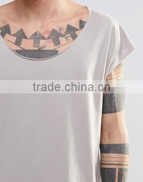 Men 100% cotton oversized scoop neck sleeveless grey t-shirt 2016