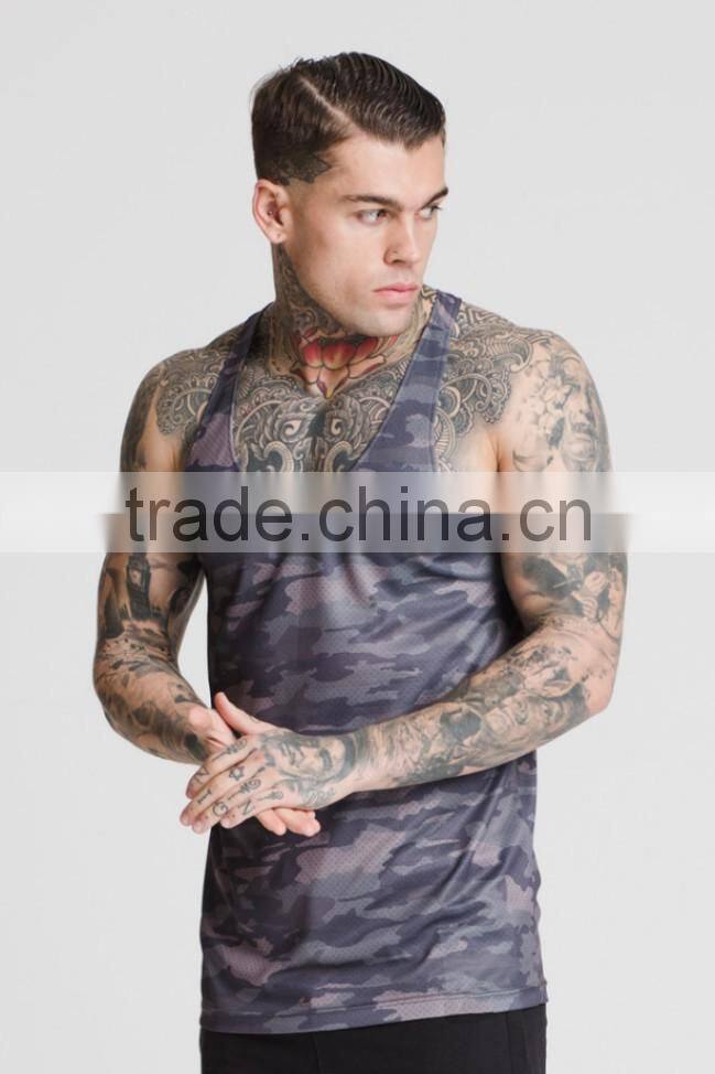 Camo printing dri-fit gym tank top slim fit stringer vest for men wholesale China