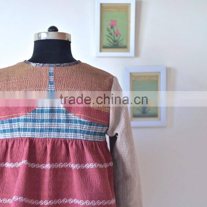Vintage Kantha Kediyu Style Jacket in Beautiful Vintage Colors ~ Large