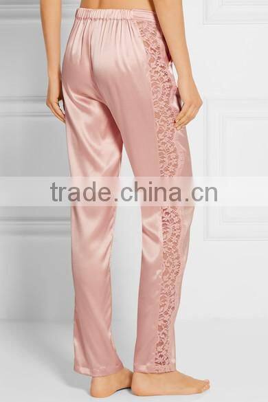 High Quality Custom Made Ladies Wearing Wholesale Silk-Blend Satin Pajama Decorated with Lace