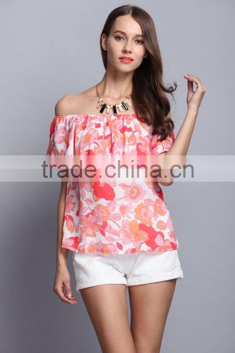 Fashion sleeveless design full floral printed latest women tops for sale