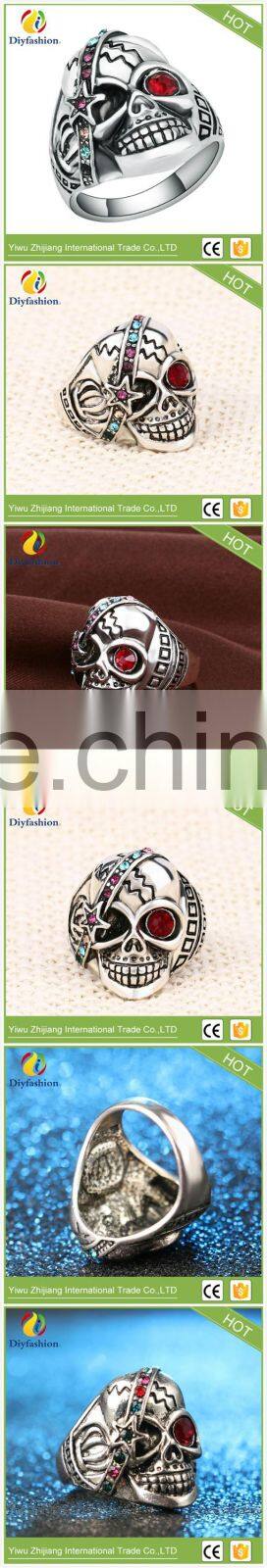 Fashion Punk Skull Rings Classic Vintage Jewelry Stainless Steel Cool Star Shape Red Crystal ring