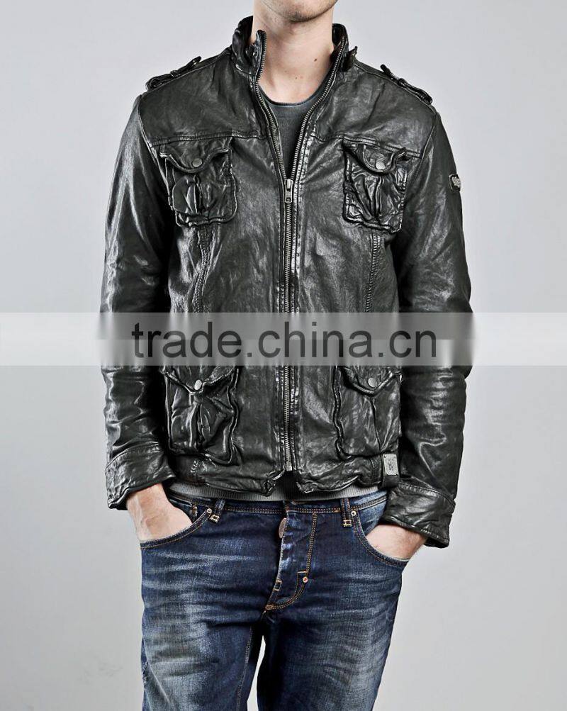 HIGH QUALITY SLIM FIT MEN WASHLOOK LEATHER JACKET