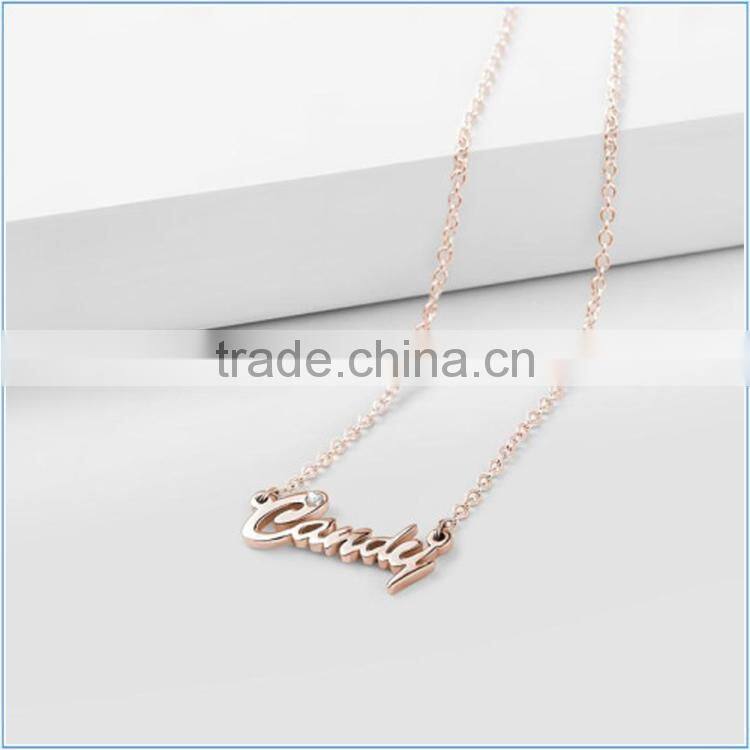 High Quality Stainless Steel Rose Gold Plated Diamond Inlay Name Necklace
