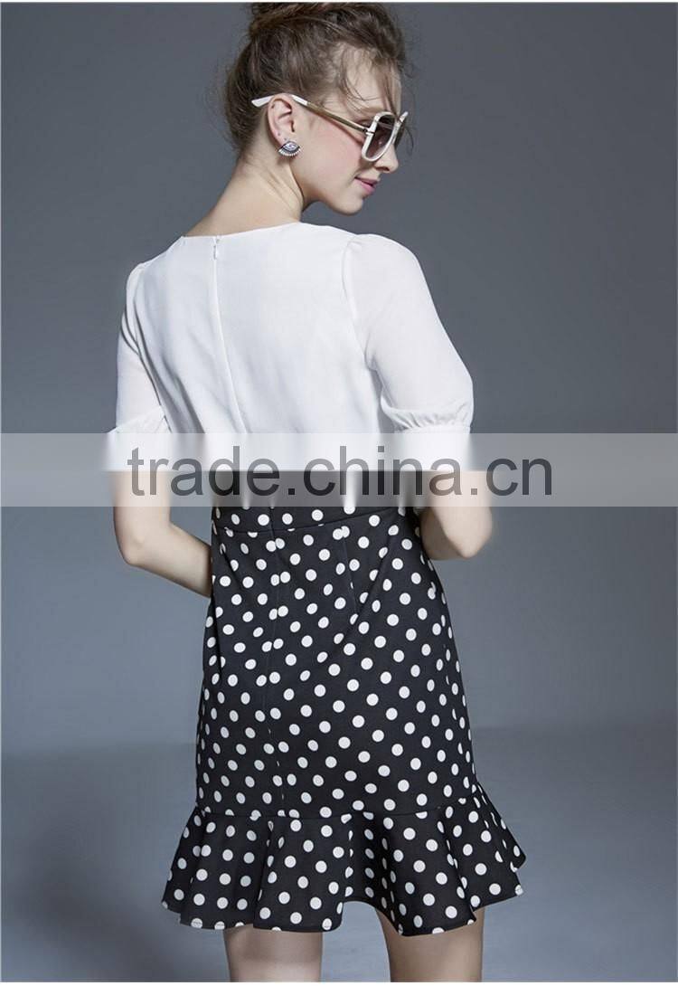 Latest dress designs photos ladies casual chiffon tops and polka dot skirt