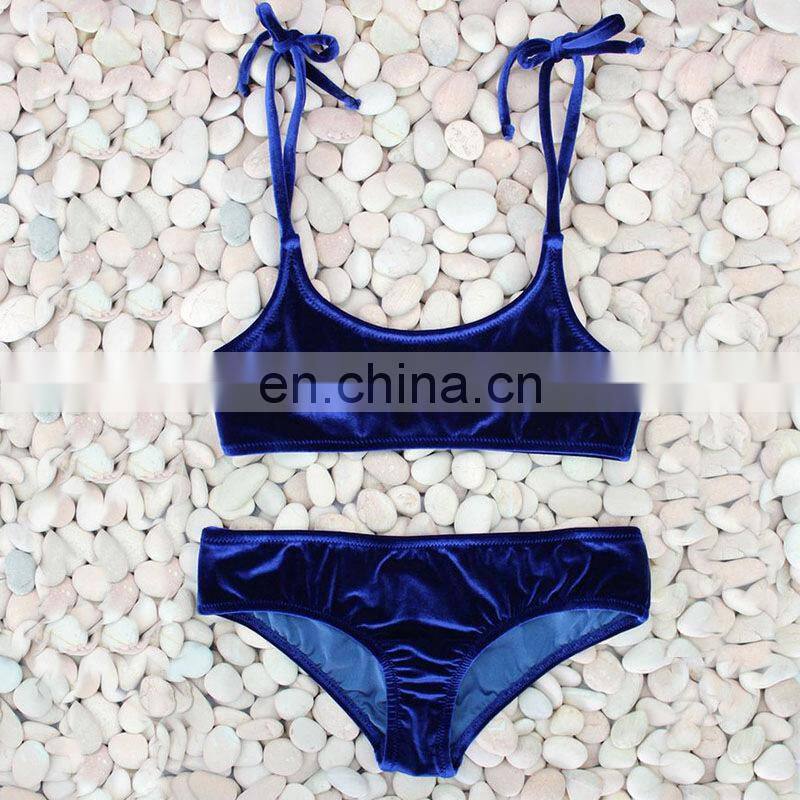 2017 Gold Velvet Bow Strap Swimsuit