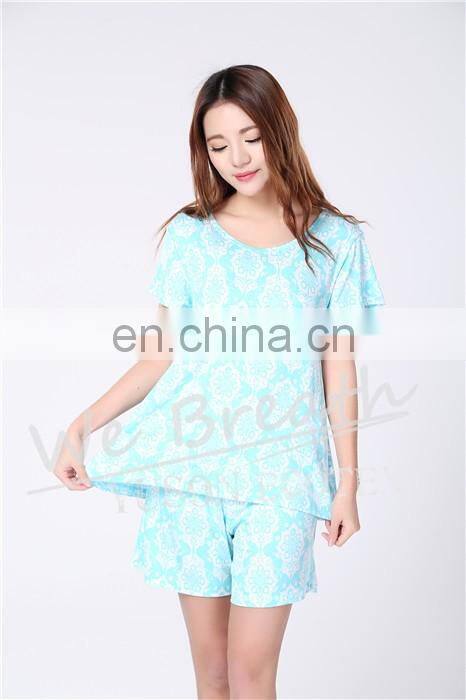 Printing Pattern Ladies Bamboo Fiber Short Sleeves Shorts For Summer