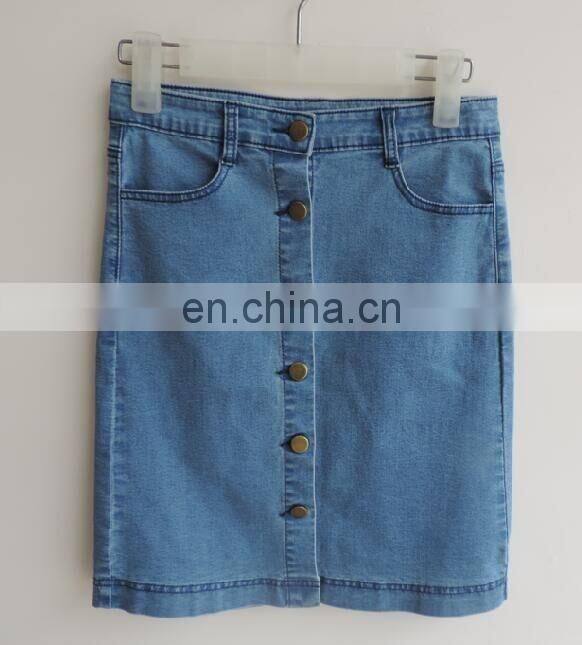 New Desigh Women Jean Skirt,Knee Length Women Denim Skirts,Blue Jean Skirt with Button Girl Denim Skirts