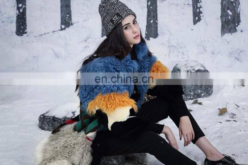 Nifty Style Lamb And Mink Fur Coat Reversible Female Multicolored Mix Different Fur Jacket Real Fur Down Overcoat