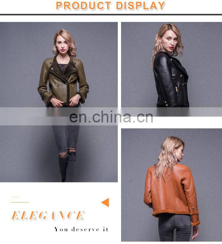 2017 Best New Design Lady Overcoat Women Lamb Leather Jacket