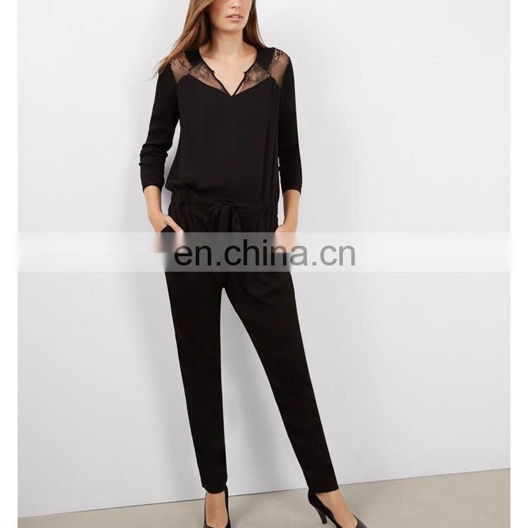 Ladies Office Wear Clothing Long Sleeve Black Jumpsuit For Women